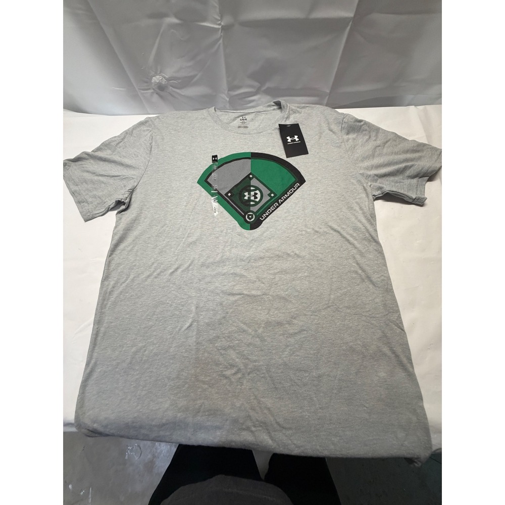 Under Armour Mens Baseball Icon SS MFO T-Shirt‎ Gray Green Large 1383944 NEW